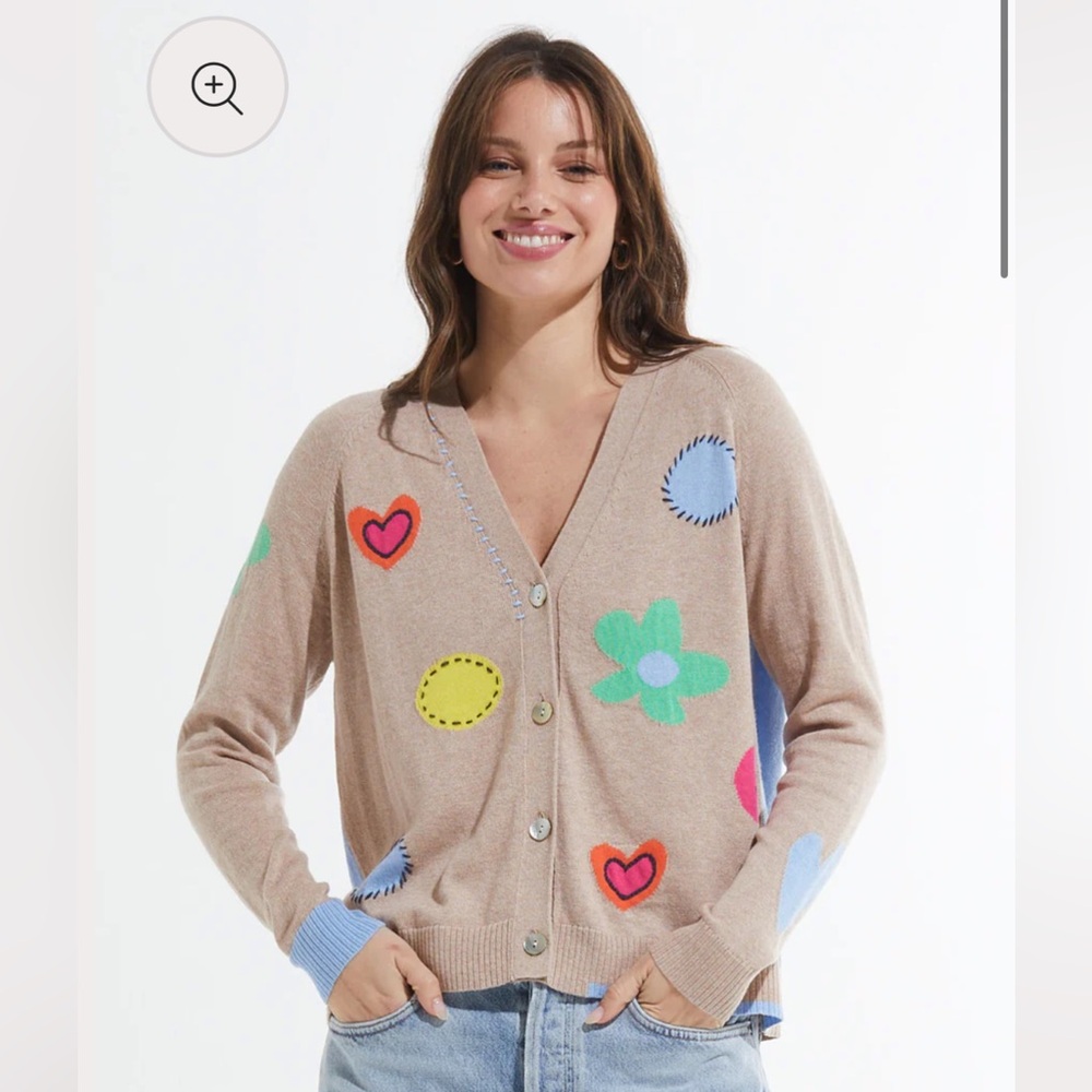 Zaket & Plover Flowers + Spots Cardigan Sweater Oat